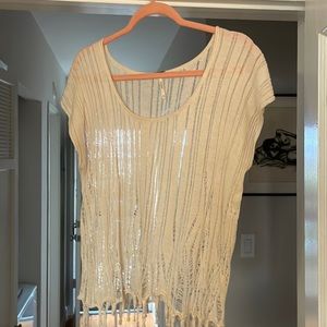 Cream Free People Fringey top